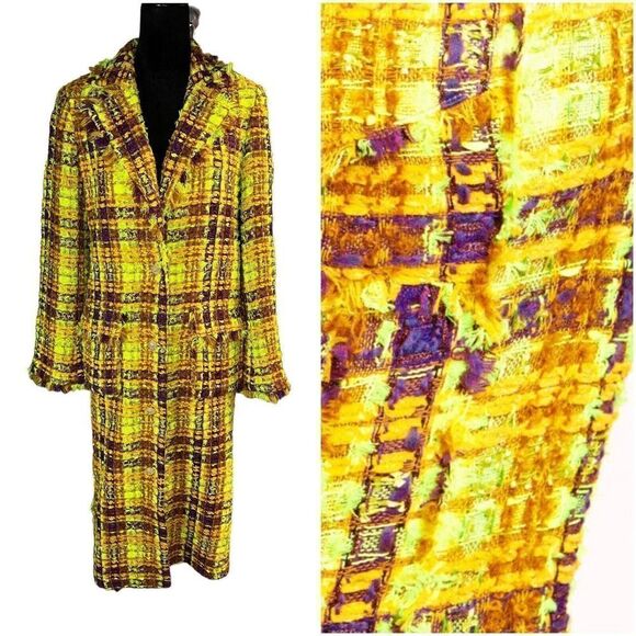 Ramy Brook Marygold Tweed long Overcoat neon colours Small - Picture 1 of 15